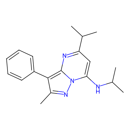 2-methyl-3-phenyl-N,5-di(propan-2-yl)pyrazolo[1,5-a]pyrimidin-7-amine structure