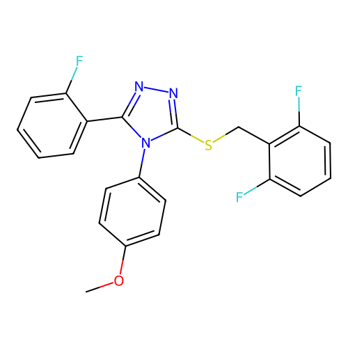 3-[(2,6-difluorophenyl)methylsulfanyl]-5-(2-fluorophenyl)-4-(4-methoxyphenyl)-1,2,4-triazole structure