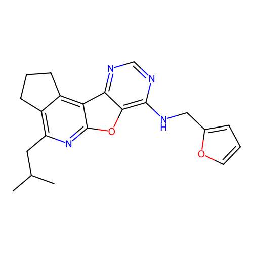N-(furan-2-ylmethyl)-4-(2-methylpropyl)-2,3-dihydro-1H-cyclopenta[4',5']pyrido[3',2':4,5]furo[3,2-d]pyrimidin-7-amine structure
