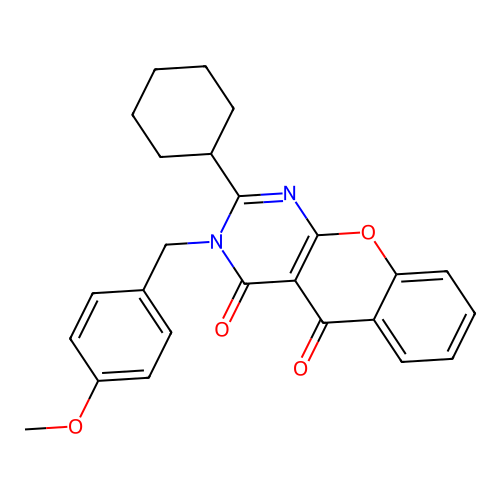 2-cyclohexyl-3-(4-methoxybenzyl)-3H-chromeno[2,3-d]pyrimidine-4,5-dione structure
