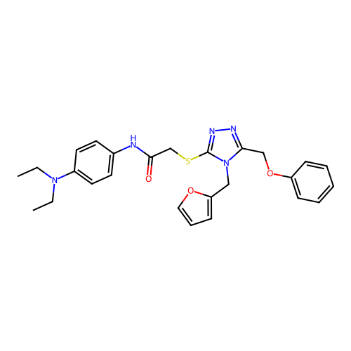 N-[4-(diethylamino)phenyl]-2-{[4-(furan-2-ylmethyl)-5-(phenoxymethyl)-4H-1,2,4-triazol-3-yl]sulfanyl}acetamide structure