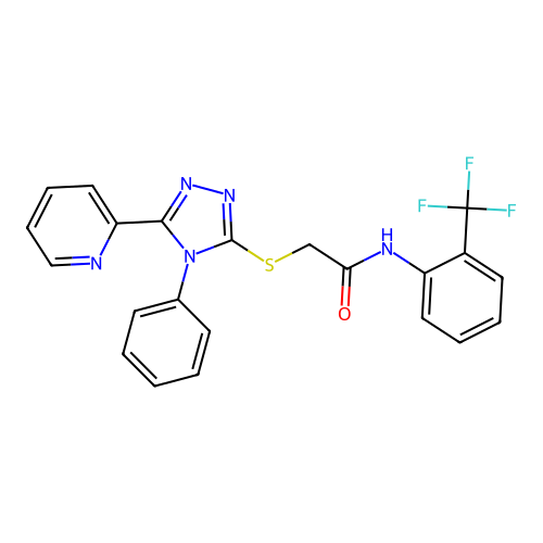 2-[(4-phenyl-5-pyridin-2-yl-1,2,4-triazol-3-yl)sulfanyl]-N-[2-(trifluoromethyl)phenyl]acetamide structure