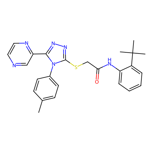N-(2-tert-butylphenyl)-2-{[4-(4-methylphenyl)-5-(pyrazin-2-yl)-4H-1,2,4-triazol-3-yl]sulfanyl}acetamide structure