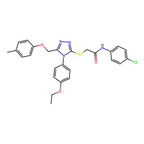 N-(4-chlorophenyl)-2-((4-(4-ethoxyphenyl)-5-((p-tolyloxy)methyl)-4H-1,2,4-triazol-3-yl)thio)acetamide structure