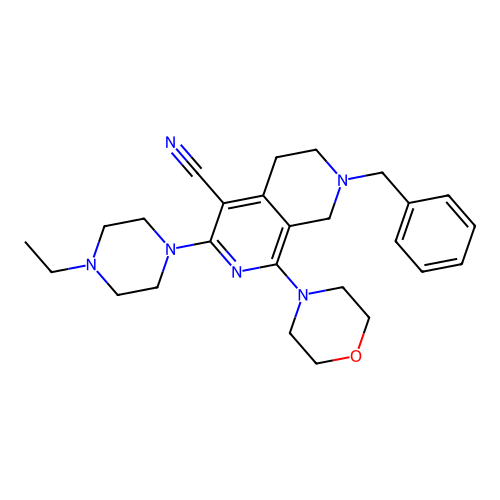 7-benzyl-3-(4-ethylpiperazin-1-yl)-1-(morpholin-4-yl)-5,6,7,8-tetrahydro-2,7-naphthyridine-4-carbonitrile structure