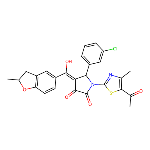 (4E)-1-(5-acetyl-4-methyl-1,3-thiazol-2-yl)-5-(3-chlorophenyl)-4-[hydroxy(2-methyl-2,3-dihydro-1-benzofuran-5-yl)methylidene]pyrrolidine-2,3-dione structure