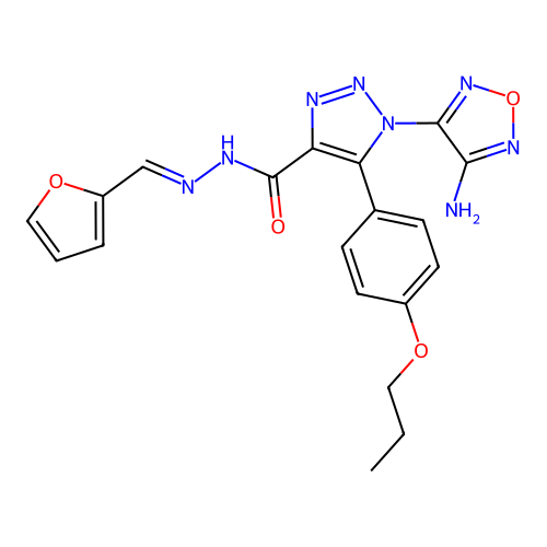 (E)-1-(4-amino-1,2,5-oxadiazol-3-yl)-N'-(furan-2-ylmethylene)-5-(4-propoxyphenyl)-1H-1,2,3-triazole-4-carbohydrazide structure