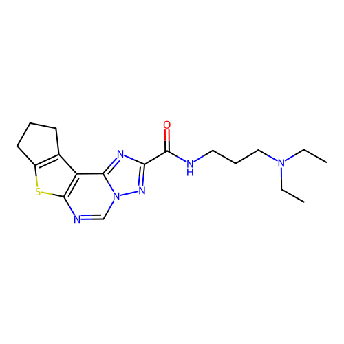 N-(3-(diethylamino)propyl)-9,10-dihydro-8H-cyclopenta[4,5]thieno[3,2-e][1,2,4]triazolo[1,5-c]pyrimidine-2-carboxamide structure
