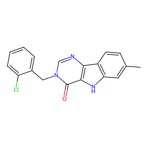 3-(2-chlorobenzyl)-7-methyl-3,5-dihydro-4H-pyrimido[5,4-b]indol-4-one structure