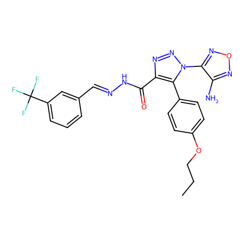 (E)-1-(4-amino-1,2,5-oxadiazol-3-yl)-5-(4-propoxyphenyl)-N'-(3-(trifluoromethyl)benzylidene)-1H-1,2,3-triazole-4-carbohydrazide structure