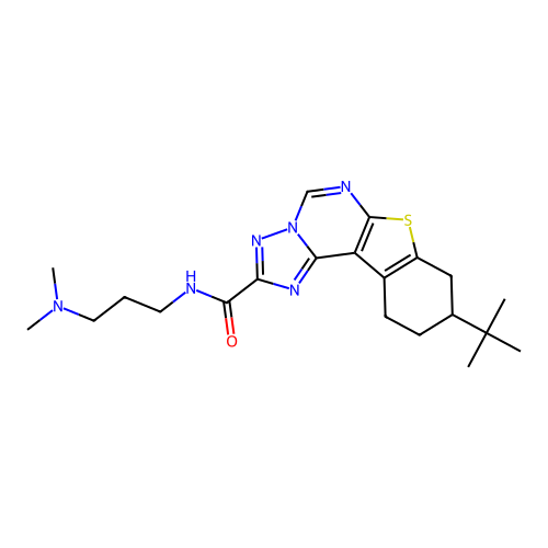 9-(tert-butyl)-N-(3-(dimethylamino)propyl)-8,9,10,11-tetrahydrobenzo[4,5]thieno[3,2-e][1,2,4]triazolo[1,5-c]pyrimidine-2-carboxamide structure