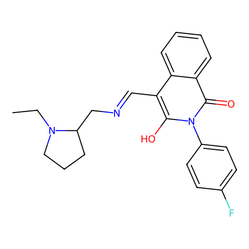 4-[[(1-ethylpyrrolidin-2-yl)methylamino]methylidene]-2-(4-fluorophenyl)isoquinoline-1,3-dione structure