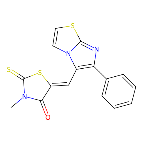 (Z)-3-methyl-5-((6-phenylimidazo[2,1-b]thiazol-5-yl)methylene)-2-thioxothiazolidin-4-one structure