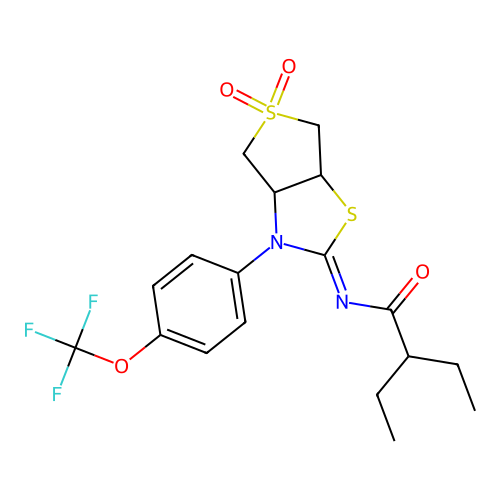 N-[(2Z)-5,5-dioxido-3-[4-(trifluoromethoxy)phenyl]tetrahydrothieno[3,4-d][1,3]thiazol-2(3H)-ylidene]-2-ethylbutanamide structure