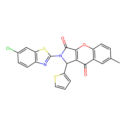 2-(6-chloro-1,3-benzothiazol-2-yl)-7-methyl-1-(thiophen-2-yl)-1,2-dihydrochromeno[2,3-c]pyrrole-3,9-dione structure