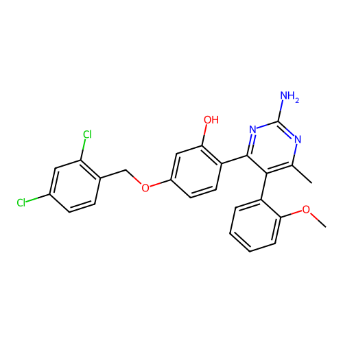 2-[2-amino-5-(2-methoxyphenyl)-6-methyl-4-pyrimidinyl]-5-[(2,4-dichlorobenzyl)oxy]phenol structure