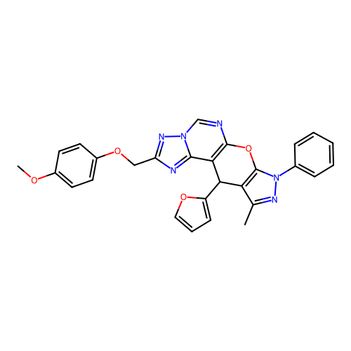 11-(2-FURYL)-2-[(4-METHOXYPHENOXY)METHYL]-10-METHYL-8-PHENYL-8,11-DIHYDROPYRAZOLO[4',3':5,6]PYRANO[3,2-E][1,2,4]TRIAZOLO[1,5-C]PYRIMIDINE structure