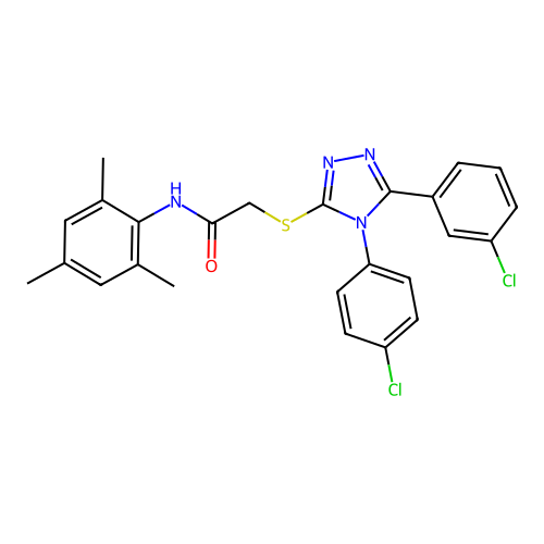 2-{[5-(3-chlorophenyl)-4-(4-chlorophenyl)-4H-1,2,4-triazol-3-yl]sulfanyl}-N-(2,4,6-trimethylphenyl)acetamide structure