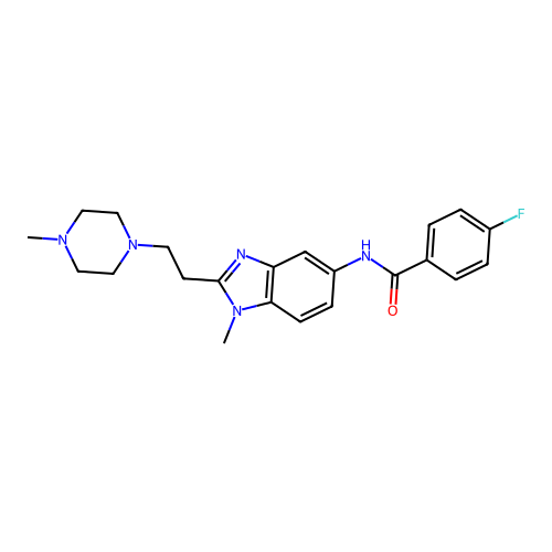 4-fluoro-N-[1-methyl-2-[2-(4-methylpiperazin-1-yl)ethyl]benzimidazol-5-yl]benzamide structure