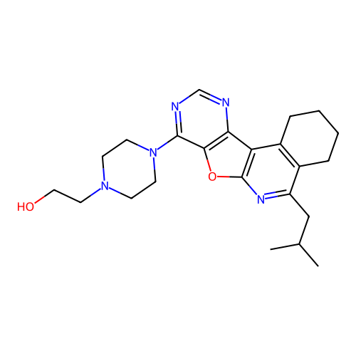 2-(4-(5-isobutyl-1,2,3,4-tetrahydropyrimido[4',5':4,5]furo[2,3-c]isoquinolin-8-yl)piperazin-1-yl)ethanol structure