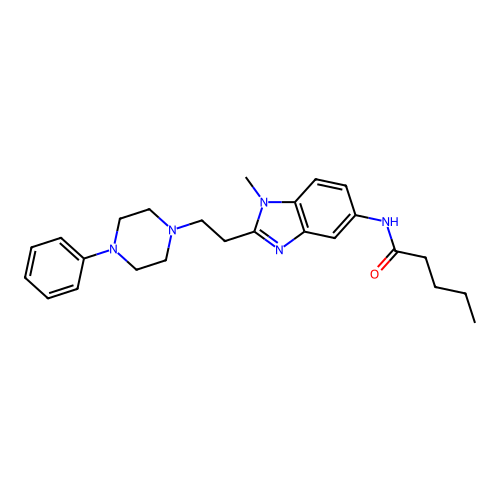 N-{1-methyl-2-[2-(4-phenylpiperazin-1-yl)ethyl]-1H-benzimidazol-5-yl}pentanamide structure