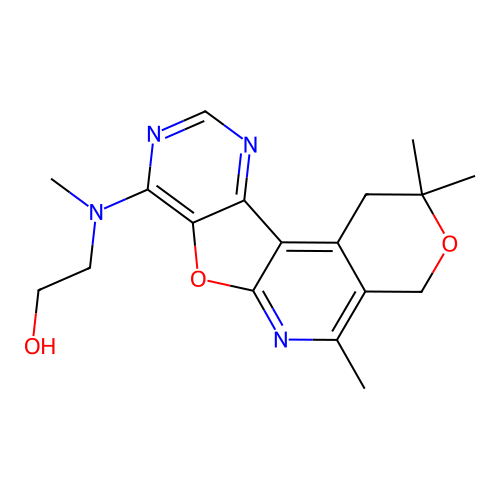 2-(methyl(2,2,5-trimethyl-2,4-dihydro-1H-pyrano[4'',3'':4',5']pyrido[3',2':4,5]furo[3,2-d]pyrimidin-8-yl)amino)ethanol structure