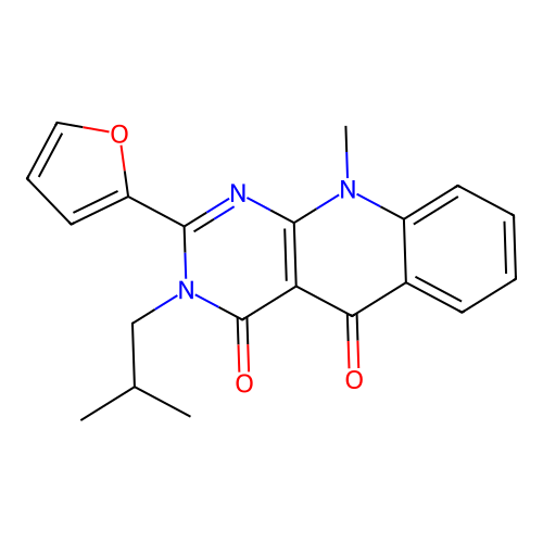2-(furan-2-yl)-3-isobutyl-10-methylpyrimido[4,5-b]quinoline-4,5(3H,10H)-dione structure