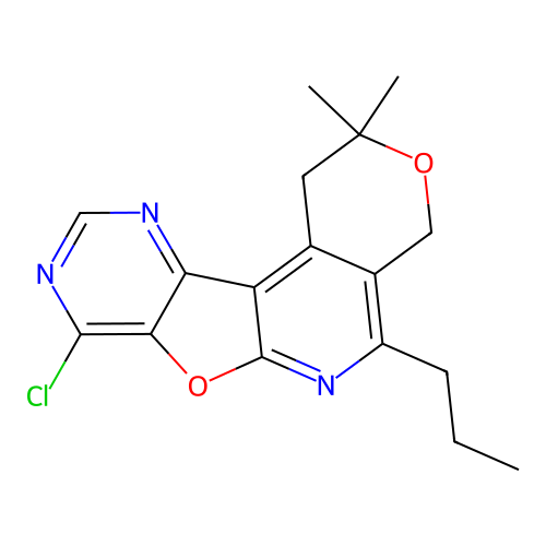 8-chloro-2,2-dimethyl-5-propyl-1,4-dihydro-2H-pyrano[4'',3'':4',5']pyrido[3',2':4,5]furo[3,2-d]pyrimidine structure