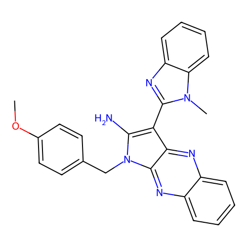 1-[(4-methoxyphenyl)methyl]-3-(1-methylbenzimidazol-2-yl)pyrrolo[3,2-b]quinoxalin-2-amine structure