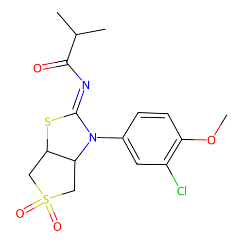 N-[(2Z)-3-(3-chloro-4-methoxyphenyl)-5,5-dioxidotetrahydrothieno[3,4-d][1,3]thiazol-2(3H)-ylidene]-2-methylpropanamide structure