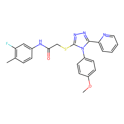 N-(3-fluoro-4-methylphenyl)-2-((4-(4-methoxyphenyl)-5-(pyridin-2-yl)-4H-1,2,4-triazol-3-yl)thio)acetamide structure