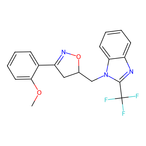 1-{[3-(2-methoxyphenyl)-4,5-dihydro-1,2-oxazol-5-yl]methyl}-2-(trifluoromethyl)-1H-benzimidazole structure