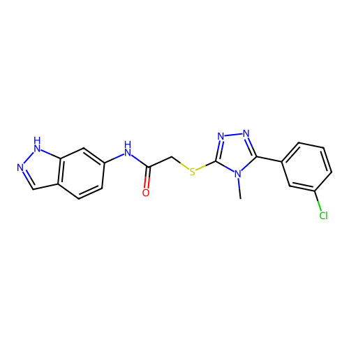 2-((5-(3-chlorophenyl)-4-methyl-4H-1,2,4-triazol-3-yl)thio)-N-(1H-indazol-6-yl)acetamide structure