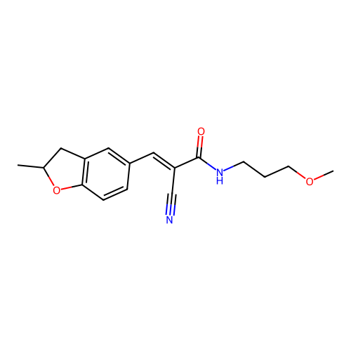 (E)-2-cyano-N-(3-methoxypropyl)-3-(2-methyl-2,3-dihydro-1-benzofuran-5-yl)prop-2-enamide structure