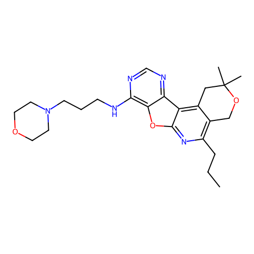 2,2-dimethyl-N-(3-morpholinopropyl)-5-propyl-2,4-dihydro-1H-pyrano[4'',3'':4',5']pyrido[3',2':4,5]furo[3,2-d]pyrimidin-8-amine structure