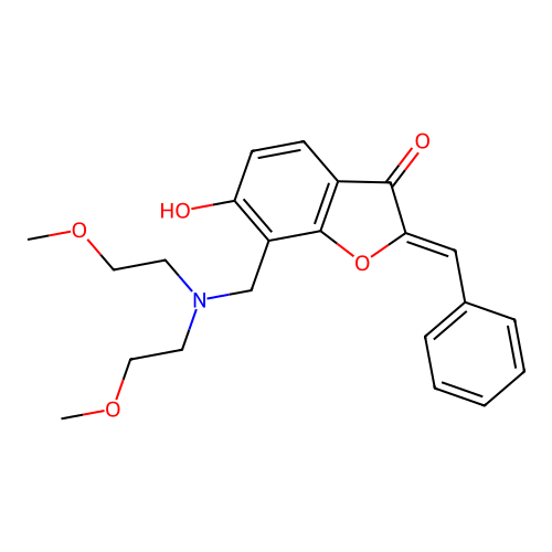 (Z)-2-benzylidene-7-((bis(2-methoxyethyl)amino)methyl)-6-hydroxybenzofuran-3(2H)-one structure