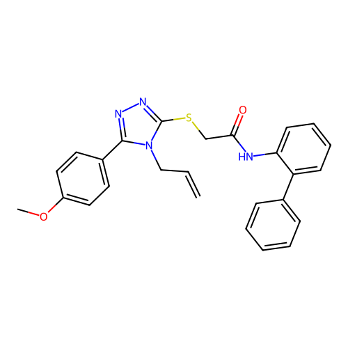 2-[[5-(4-methoxyphenyl)-4-prop-2-enyl-1,2,4-triazol-3-yl]sulfanyl]-N-(2-phenylphenyl)acetamide structure