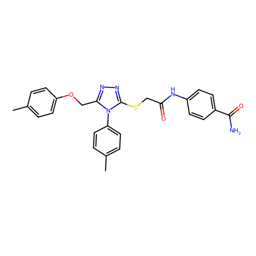 4-(2-((4-(p-tolyl)-5-((p-tolyloxy)methyl)-4H-1,2,4-triazol-3-yl)thio)acetamido)benzamide structure