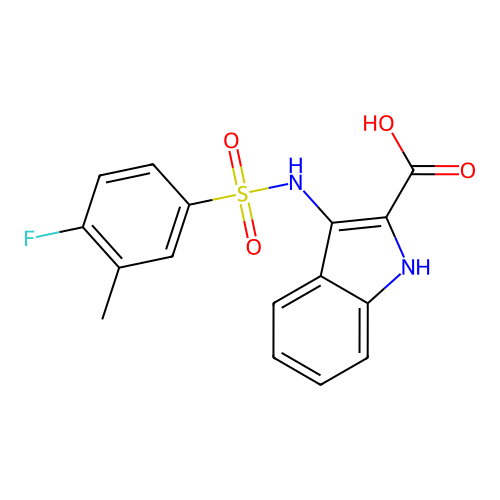 3-{[(4-fluoro-3-methylphenyl)sulfonyl]amino}-1H-indole-2-carboxylic acid structure