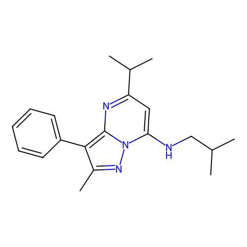 N-isobutyl-5-isopropyl-2-methyl-3-phenylpyrazolo[1,5-a]pyrimidin-7-amine structure