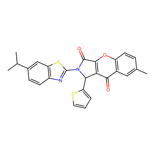 2-(6-isopropylbenzo[d]thiazol-2-yl)-7-methyl-1-(thiophen-2-yl)-1,2-dihydrochromeno[2,3-c]pyrrole-3,9-dione structure