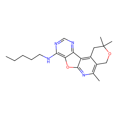 2,2,5-trimethyl-N-pentyl-1,4-dihydro-2H-pyrano[4'',3'':4',5']pyrido[3',2':4,5]furo[3,2-d]pyrimidin-8-amine structure