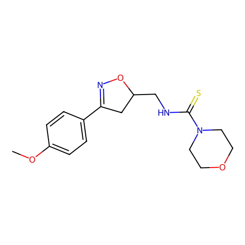 N-[[3-(4-methoxyphenyl)-4,5-dihydro-1,2-oxazol-5-yl]methyl]morpholine-4-carbothioamide structure