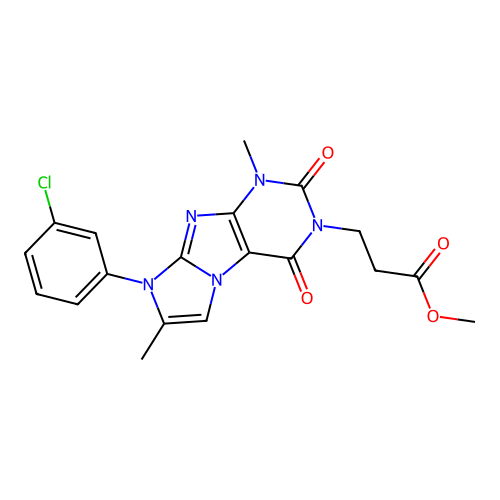 methyl 3-[8-(3-chlorophenyl)-1,7-dimethyl-2,4-dioxo-1,2,4,8-tetrahydro-3H-imidazo[2,1-f]purin-3-yl]propanoate structure