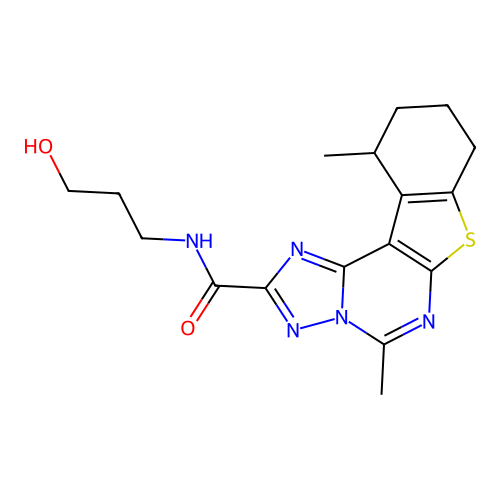 N-(3-hydroxypropyl)-5,11-dimethyl-8,9,10,11-tetrahydro[1]benzothieno[3,2-e][1,2,4]triazolo[1,5-c]pyrimidine-2-carboxamide structure