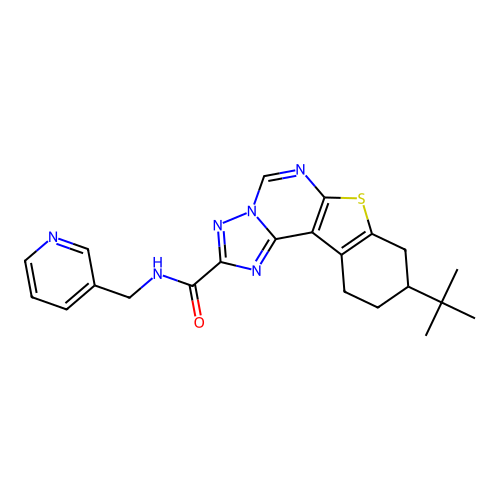 9-(tert-butyl)-N-(pyridin-3-ylmethyl)-8,9,10,11-tetrahydrobenzo[4,5]thieno[3,2-e][1,2,4]triazolo[1,5-c]pyrimidine-2-carboxamide structure