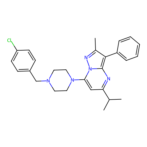 7-[4-(4-chlorobenzyl)piperazin-1-yl]-2-methyl-3-phenyl-5-(propan-2-yl)pyrazolo[1,5-a]pyrimidine structure