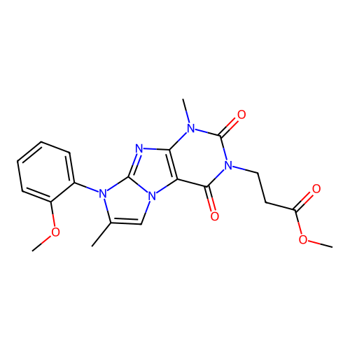 methyl 3-[8-(2-methoxyphenyl)-1,7-dimethyl-2,4-dioxo-1,2,4,8-tetrahydro-3H-imidazo[2,1-f]purin-3-yl]propanoate structure