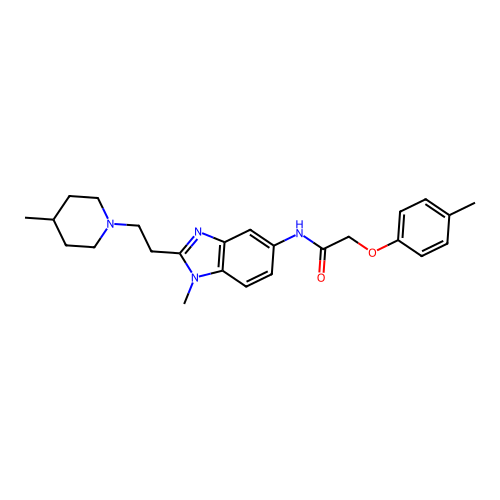 N-(1-methyl-2-(2-(4-methylpiperidin-1-yl)ethyl)-1H-benzo[d]imidazol-5-yl)-2-(p-tolyloxy)acetamide structure