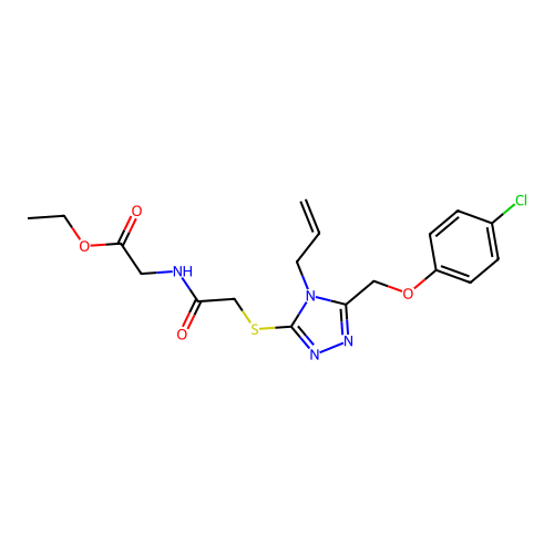 ethyl 2-(2-((4-allyl-5-((4-chlorophenoxy)methyl)-4H-1,2,4-triazol-3-yl)thio)acetamido)acetate structure